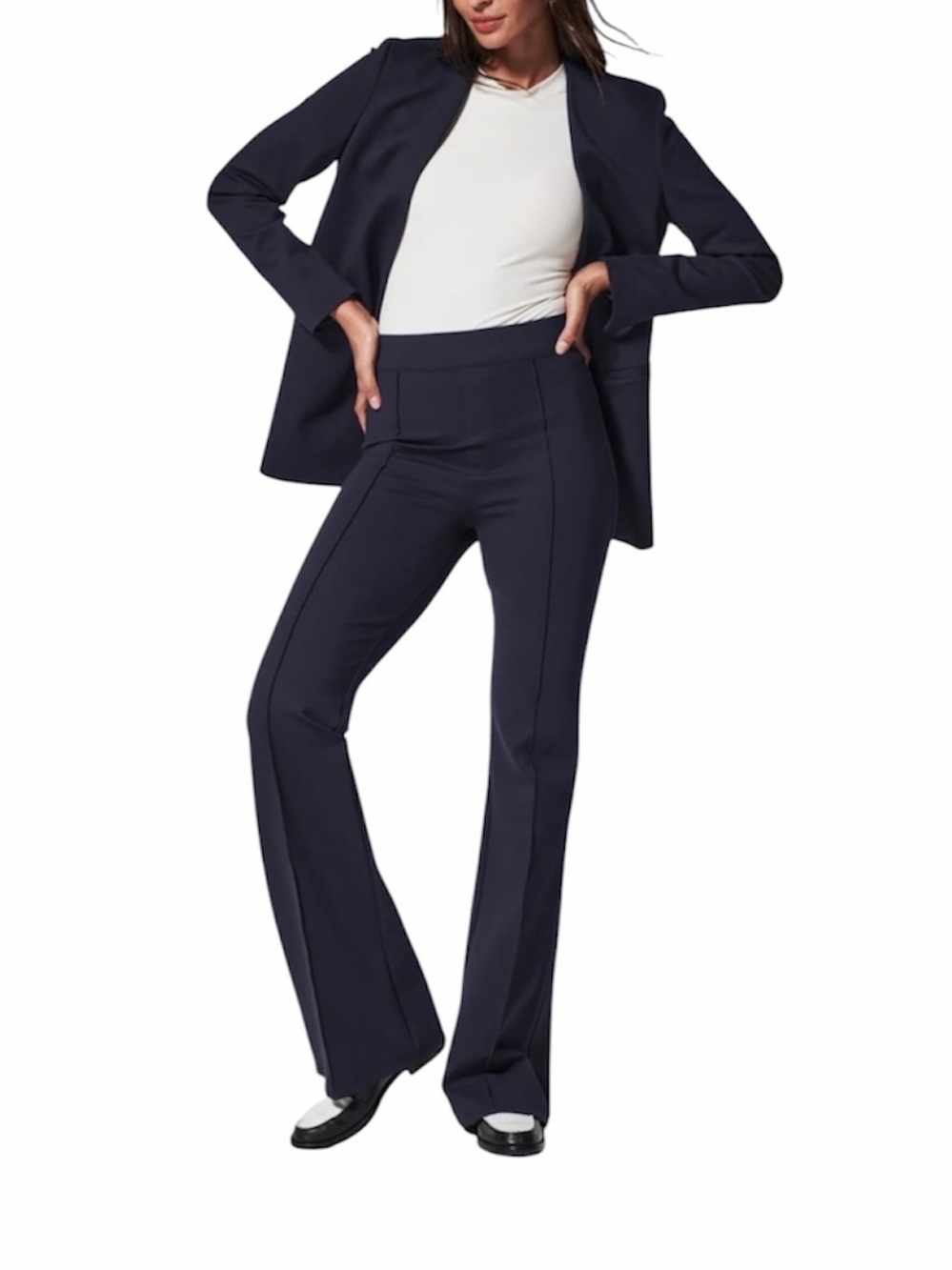 Spanx Navy Perfect Fit Ponte Hi-Rise Flare Pants NWT sz Large Petite